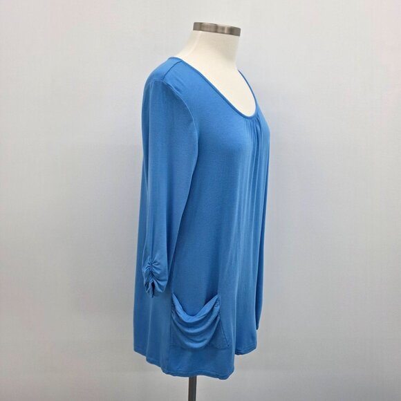 LOGO Lori Goldstein Womens‎ Blue Scoop Neck Tunic Top With Pockets 3/4 Sleeve M - Picture 2 of 13